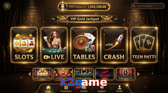 Main screen of K2game casino page for PK players